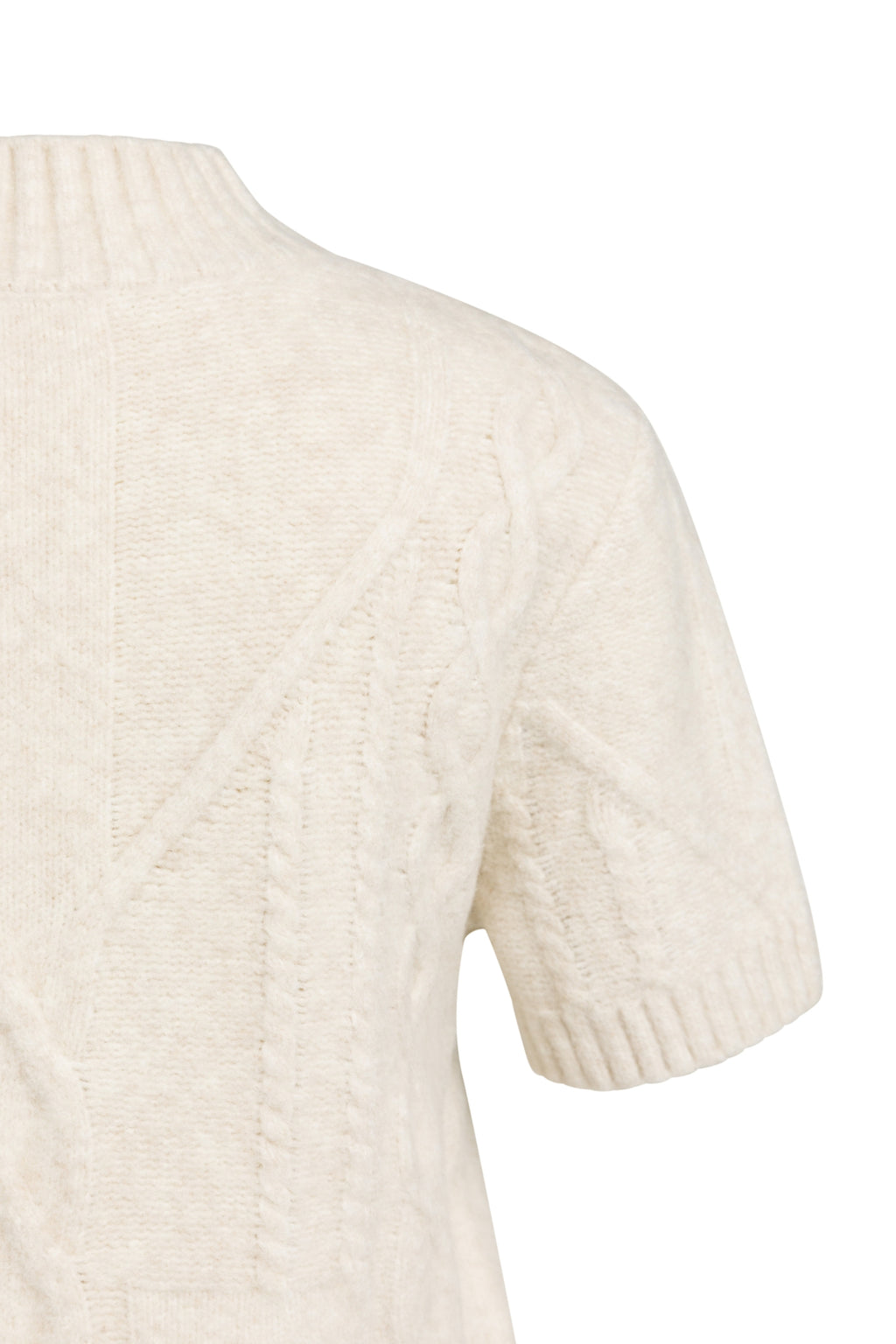 Shop the YAYA Cable Knit Short Sleeve Jumper in Off White Melange at Dotique. A textured cable knit with a mock neck, short sleeves and a regular fit.
