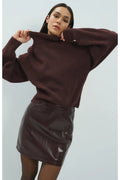 Yaya 01-000656-610 Knitted Turtleneck Sweater with Batwing Sleeves Bitter Chocolate Red Melange YAYA Shop YAYA at Dotique