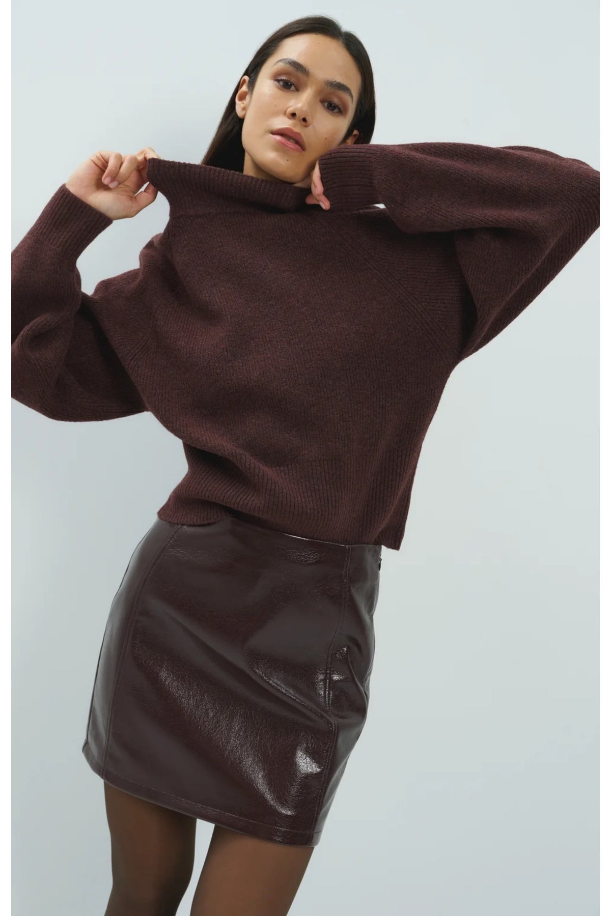 Yaya 01-000656-610 Knitted Turtleneck Sweater with Batwing Sleeves Bitter Chocolate Red Melange YAYA Shop YAYA at Dotique