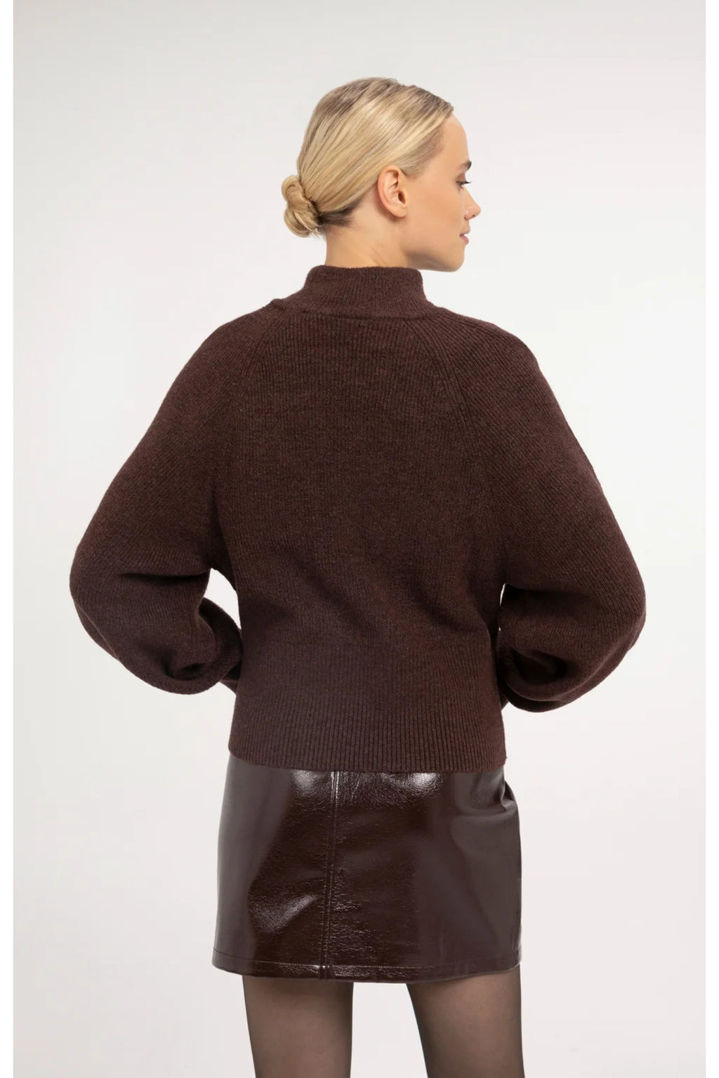 YAYA Yaya 01-000656-610 Knitted Turtleneck Sweater with Batwing Sleeves Bitter Chocolate Red Melange Shop YAYA at Dotique