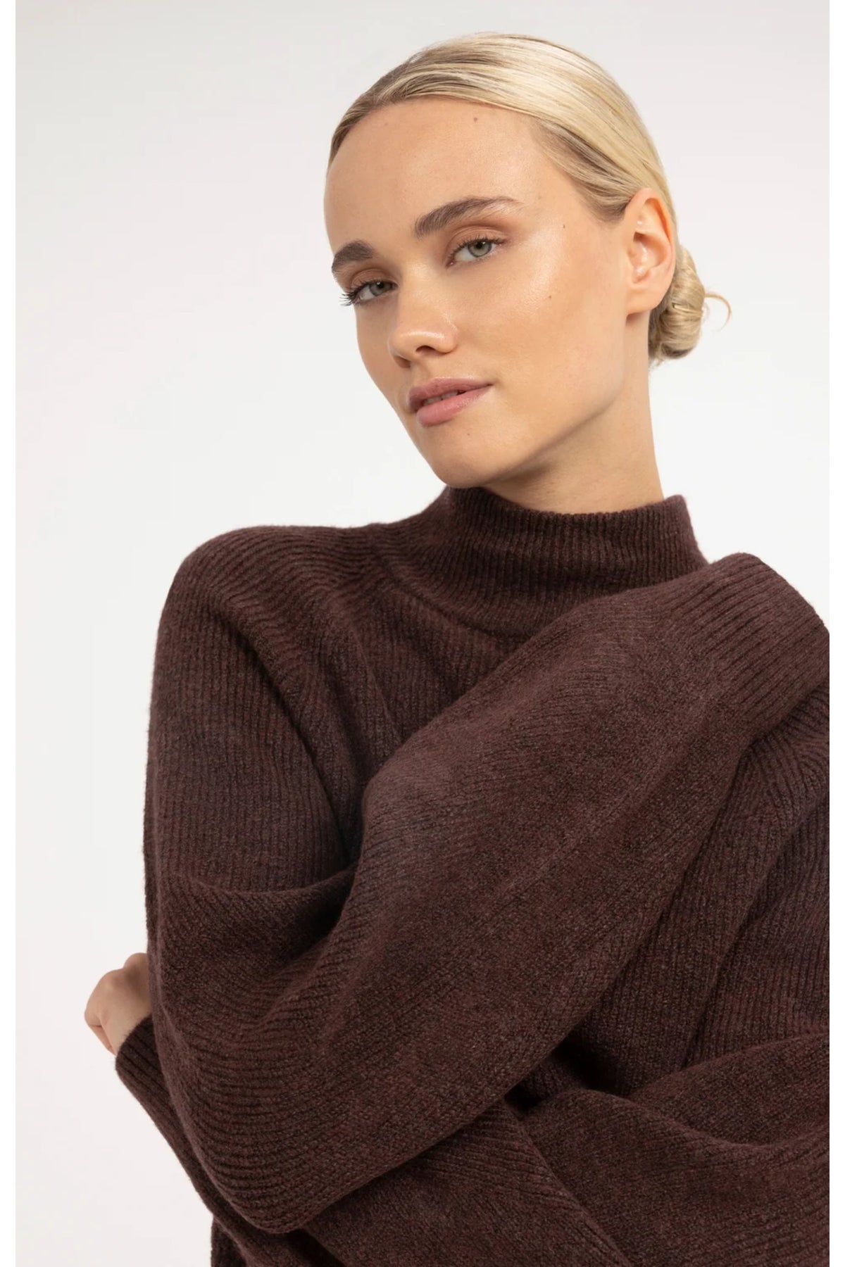 Yaya 01-000656-610 Knitted Turtleneck Sweater with Batwing Sleeves Bitter Chocolate Red Melange YAYA Shop YAYA at Dotique