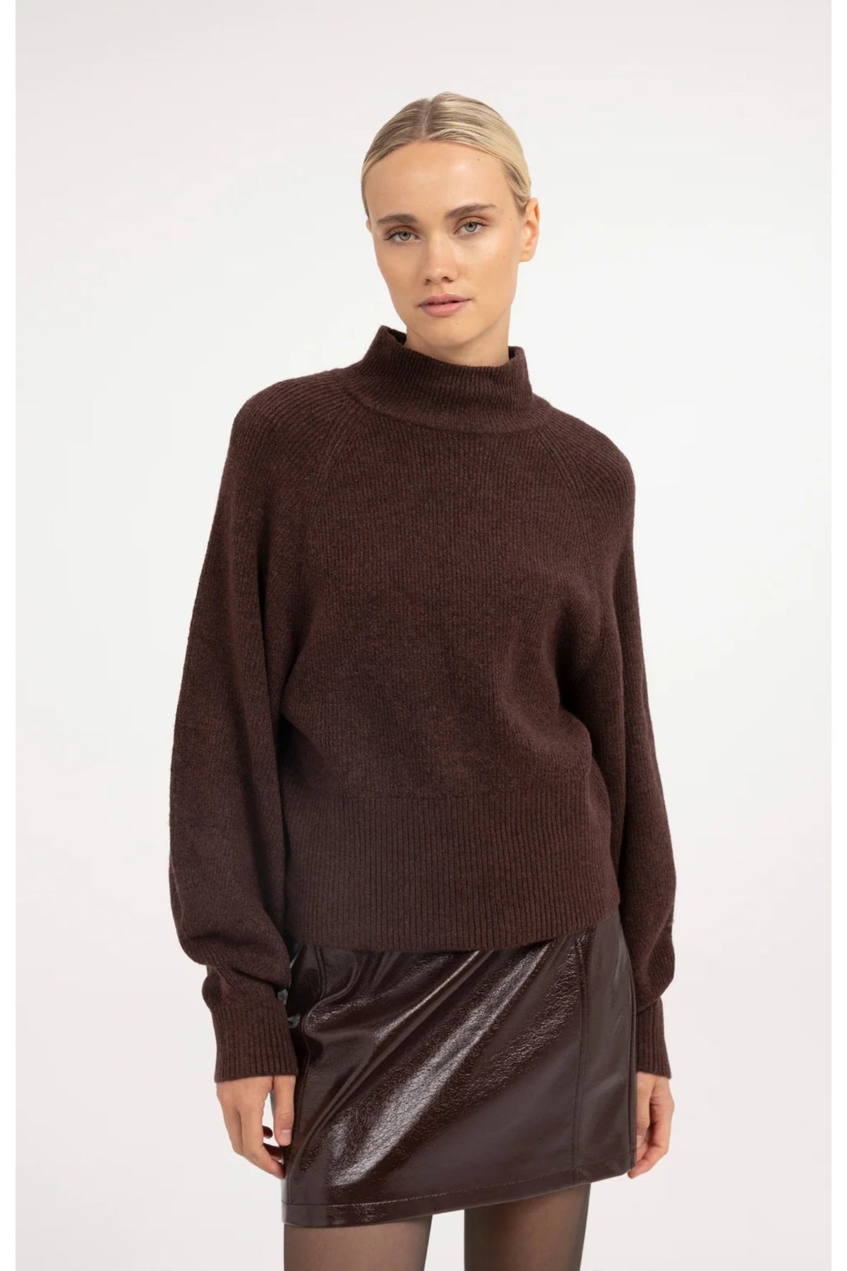 Yaya 01-000656-610 Knitted Turtleneck Sweater with Batwing Sleeves Bitter Chocolate Red Melange YAYA Shop YAYA at Dotique
