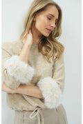 Yaya 01-000662-610 Sweater with Detachable Faux Fur Cuffs Light Beige Melange YAYA Shop YAYA at Dotique