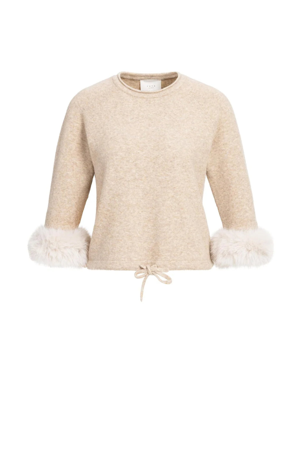 Yaya 01-000662-610 Sweater with Detachable Faux Fur Cuffs Light Beige Melange YAYA Shop YAYA at Dotique