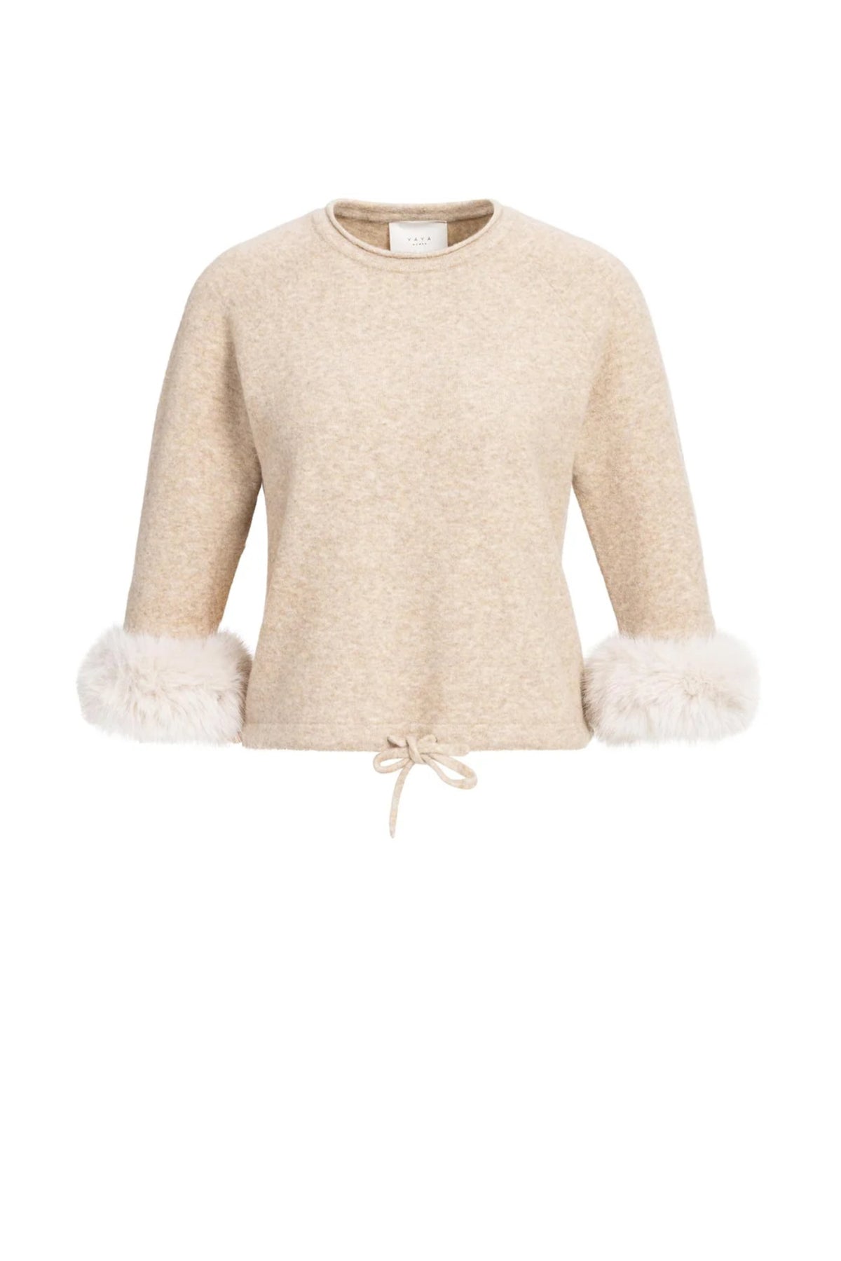 Yaya 01-000662-610 Sweater with Detachable Faux Fur Cuffs Light Beige Melange YAYA Shop YAYA at Dotique