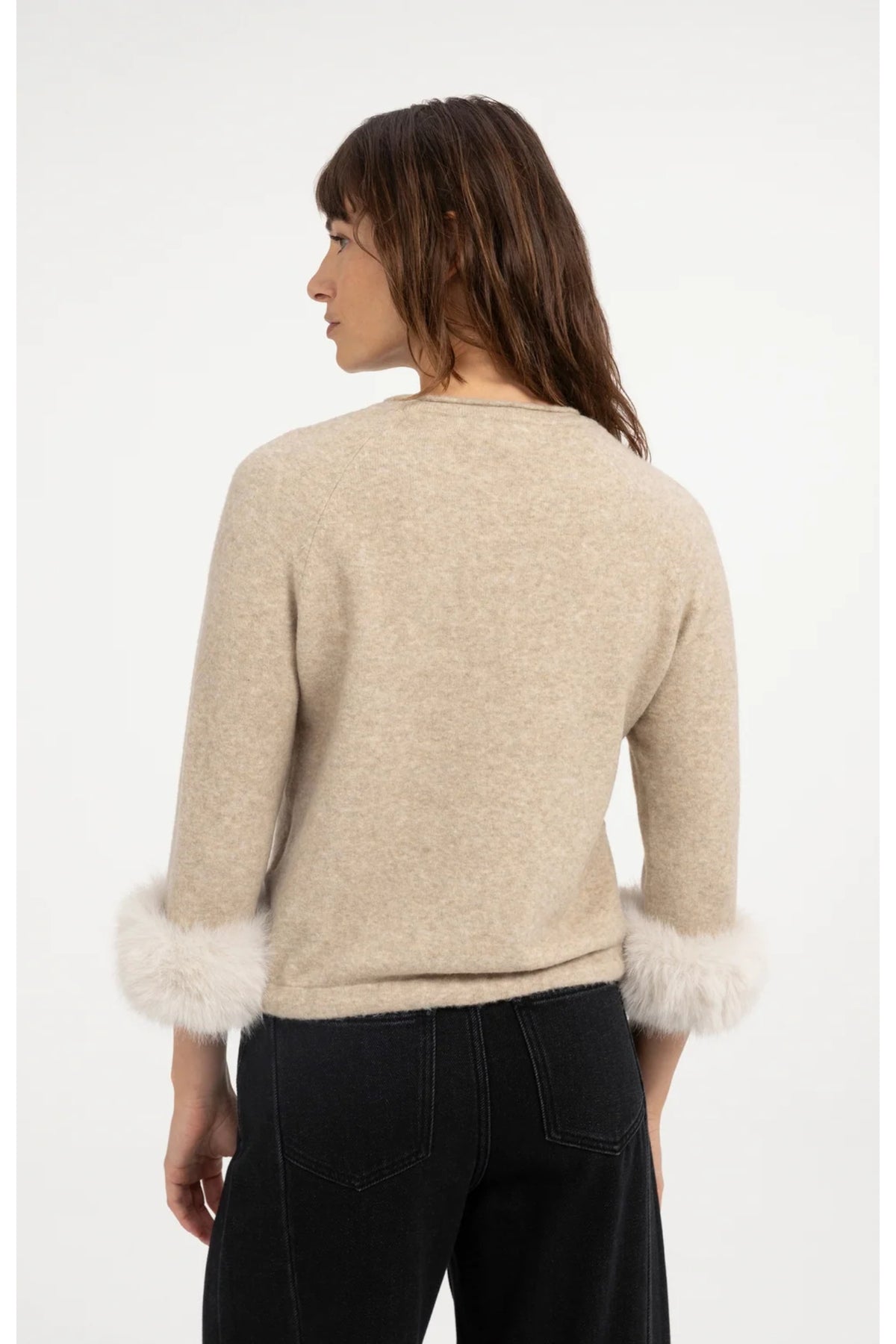 Yaya 01-000662-610 Sweater with Detachable Faux Fur Cuffs Light Beige Melange YAYA Shop YAYA at Dotique