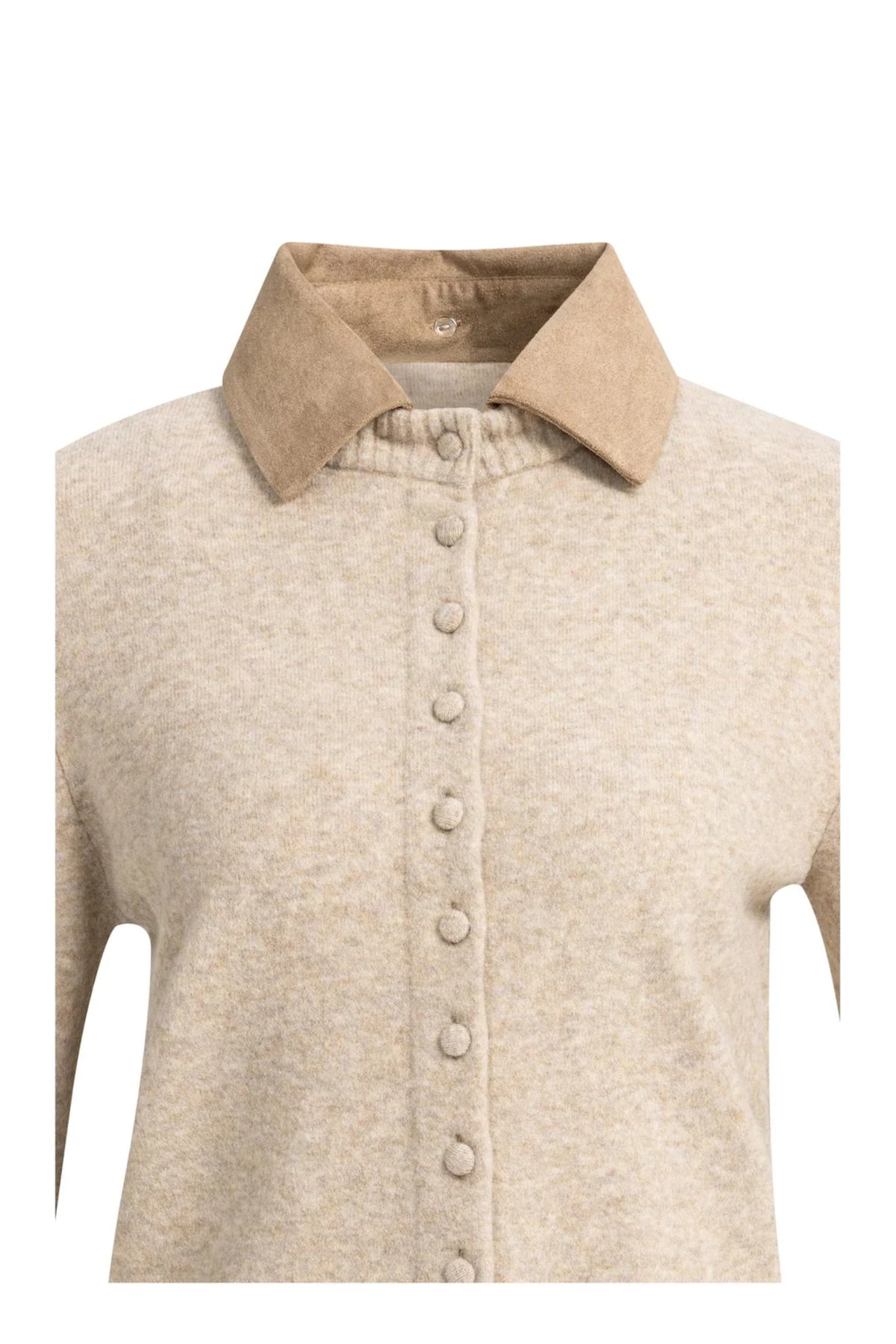 Yaya 01-010185-610 Cardigan with Detachable Collar Light Beige Melange YAYA cardigan. Shop YAYA at Dotique.