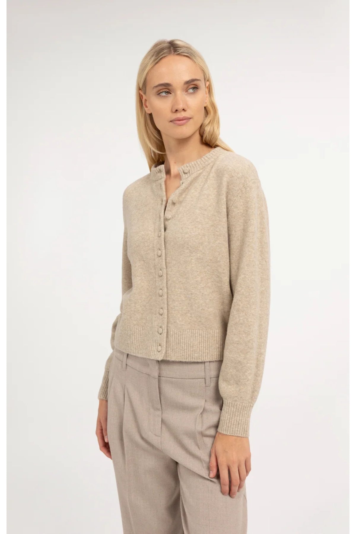Yaya 01-010185-610 Cardigan with Detachable Collar Light Beige Melange by YAYA. Shop YAYA at Dotique