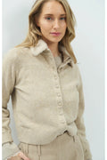Yaya 01-010185-610 Cardigan with Detachable Collar Light Beige Melange by YAYA Shop YAYA at Dotique