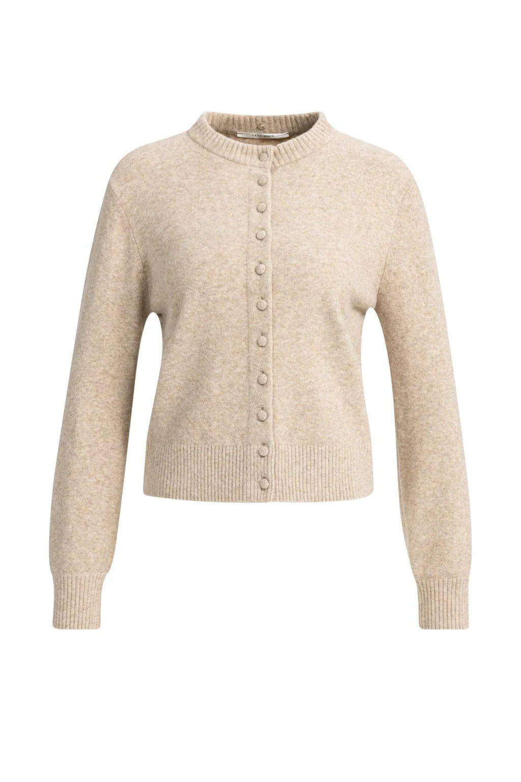 Yaya 01-010185-610 Cardigan with Detachable Collar Light Beige Melange button front by YAYA. Shop YAYA at Dotique.
