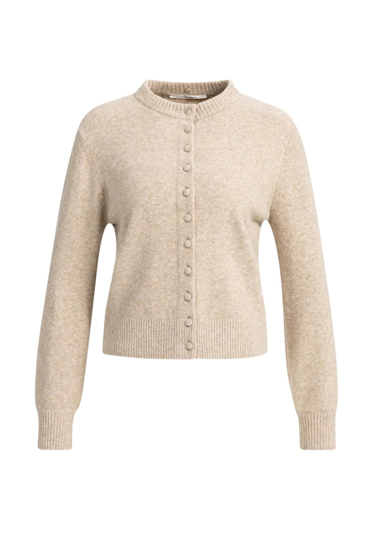 Yaya 01-010185-610 Cardigan with Detachable Collar Light Beige Melange button front by YAYA. Shop YAYA at Dotique.
