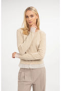 Yaya 01-010188-610 Fine Knit Cardigan with lace Trim Light Beige Melange by YAYA. Shop YAYA at Dotique