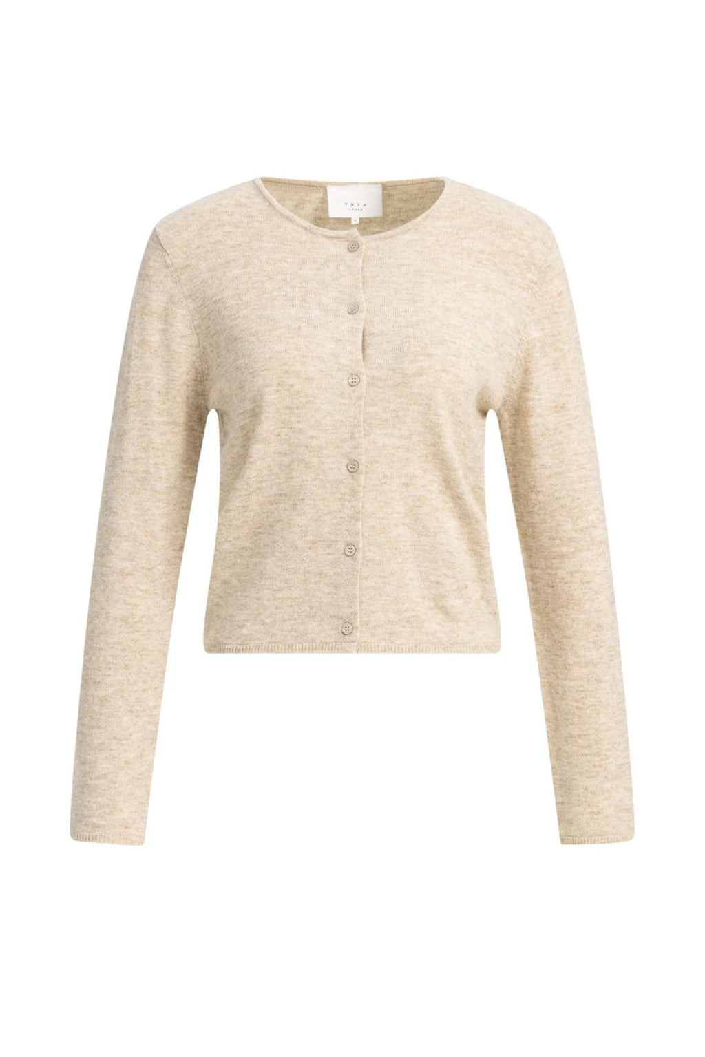 Yaya 01-010188-610 Fine Knit Cardigan Lace Trim Light Beige Melange YAYA Shop YAYA at Dotique