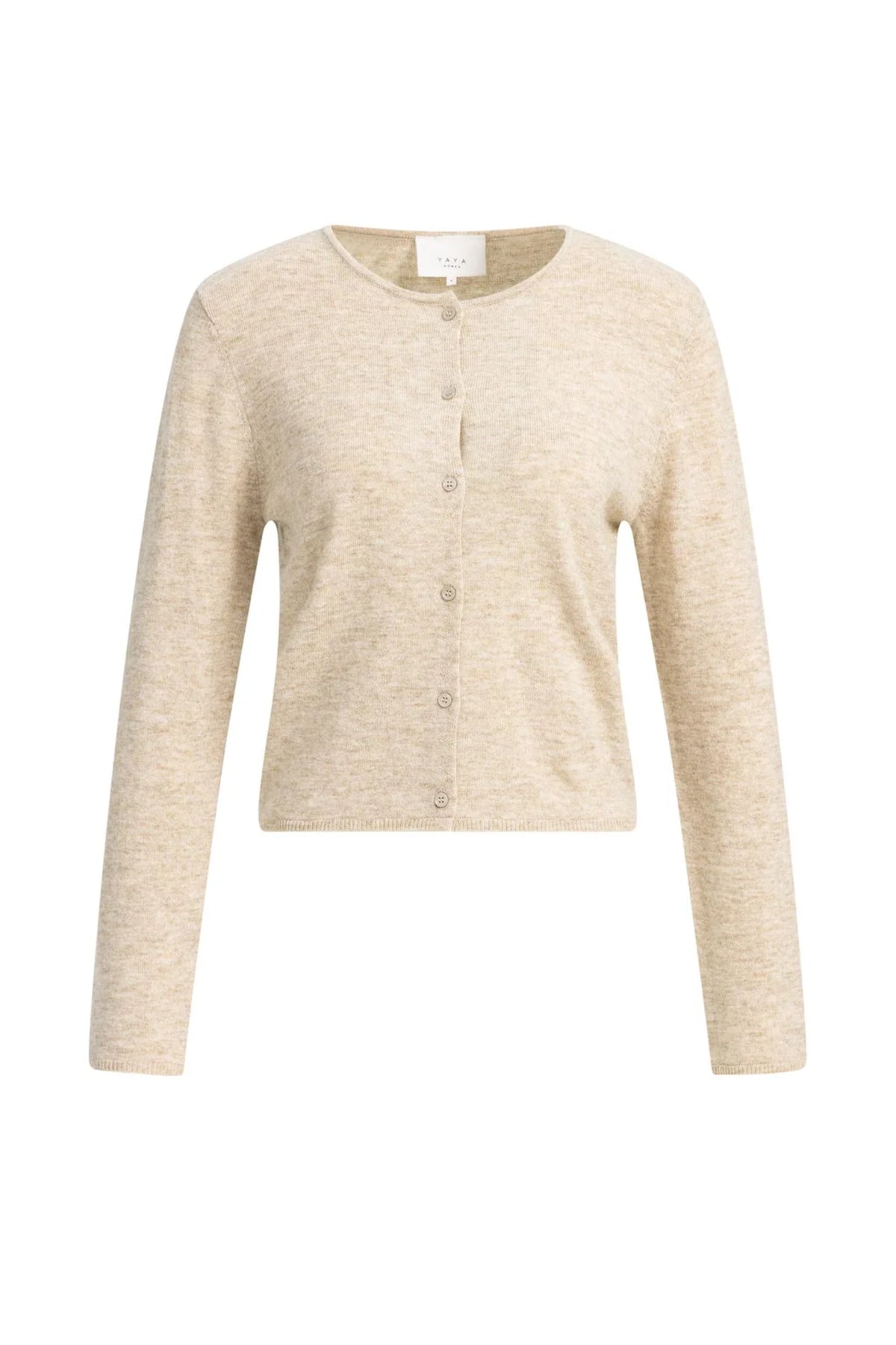 Yaya 01-010188-610 Fine Knit Cardigan Lace Trim Light Beige Melange YAYA Shop YAYA at Dotique