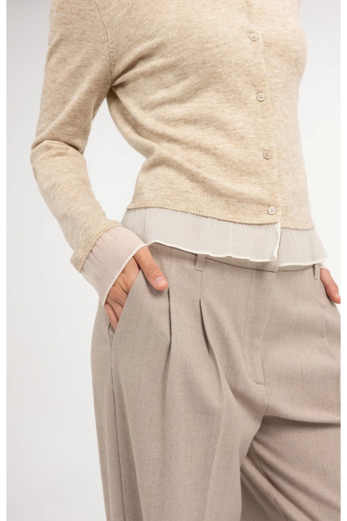 Yaya 01-010188-610 Fine Knit Cardigan Lace Trim Light Beige Melange by YAYA Shop YAYA at Dotique