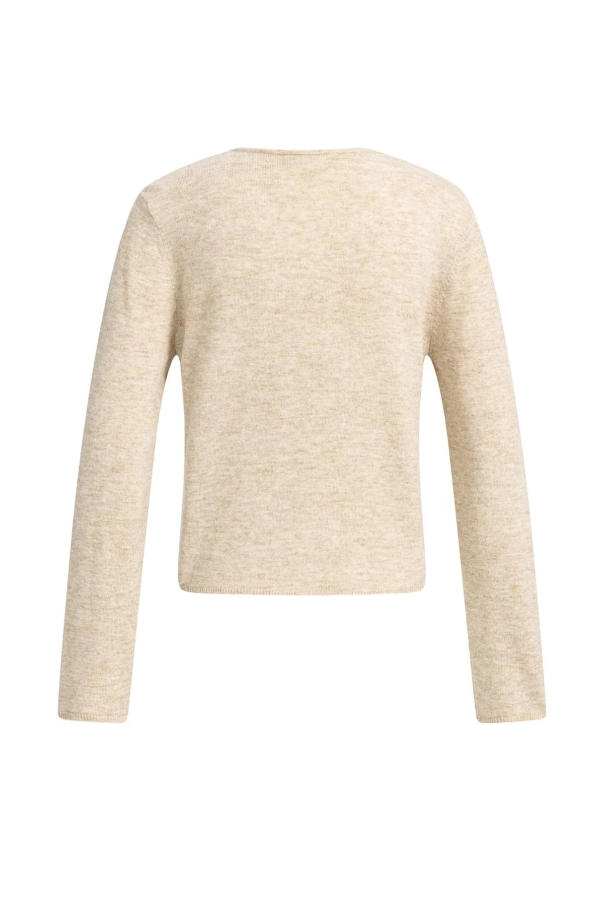 Yaya 01-010188-610 Fine Knit Cardigan Lace Trim Light Beige Melange by YAYA You can Shop YAYA at Dotique