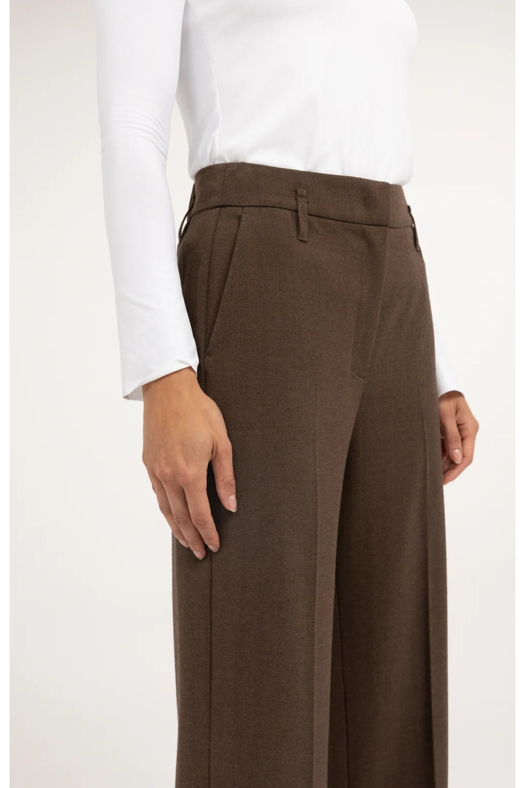Yaya 01-301296-610 Structured Straight Leg Tailored Trousers Coco Brown Melange YAYA trousers Shop YAYA at Dotique