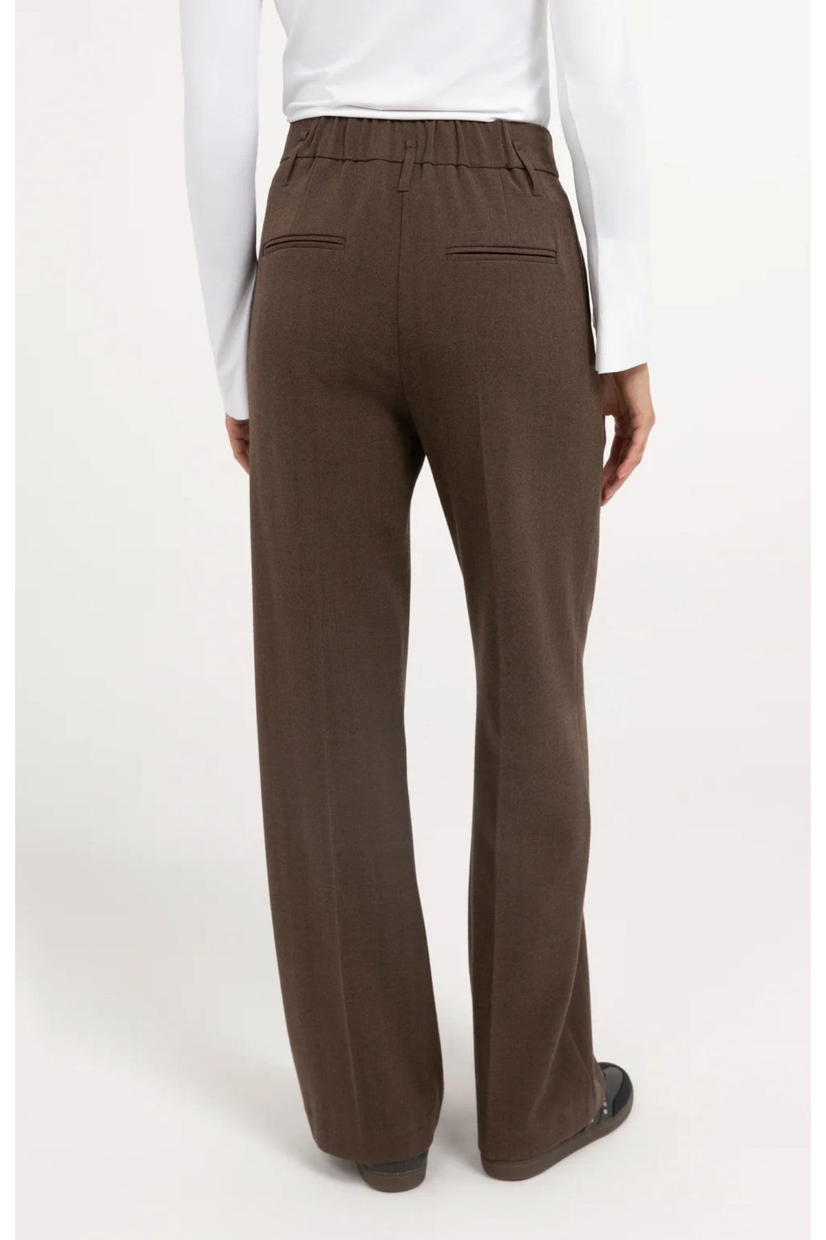 Back view of Yaya 01-301296-610 Structured Straight Leg Tailored Trousers Coco Brown Melange, YAYA, Shop YAYA at Dotique