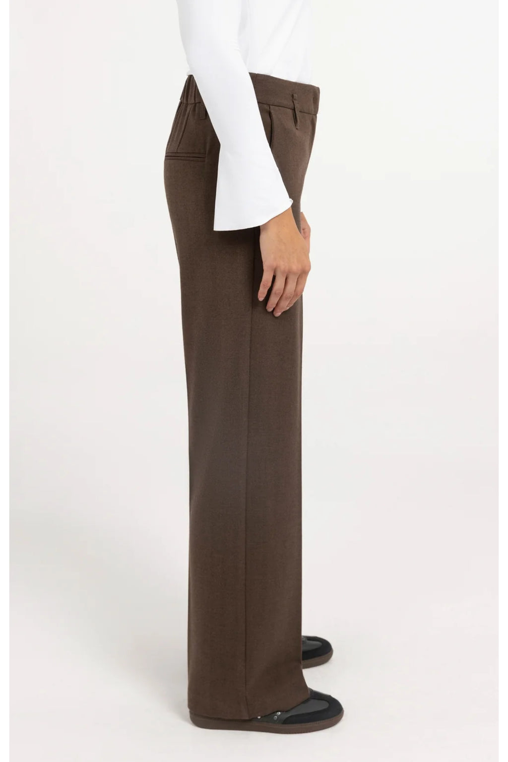 Yaya 01-301296-610 Structured Straight Leg Tailored Trousers Coco Brown Melange YAYA side view Shop YAYA at Dotique