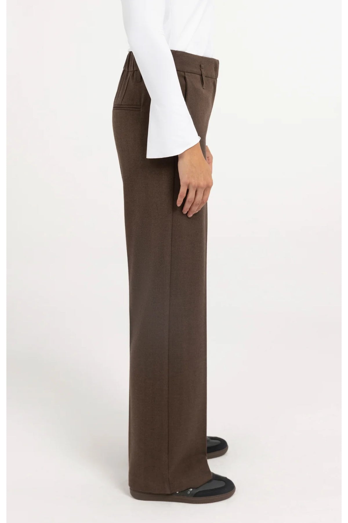Yaya 01-301296-610 Structured Straight Leg Tailored Trousers Coco Brown Melange YAYA side view Shop YAYA at Dotique