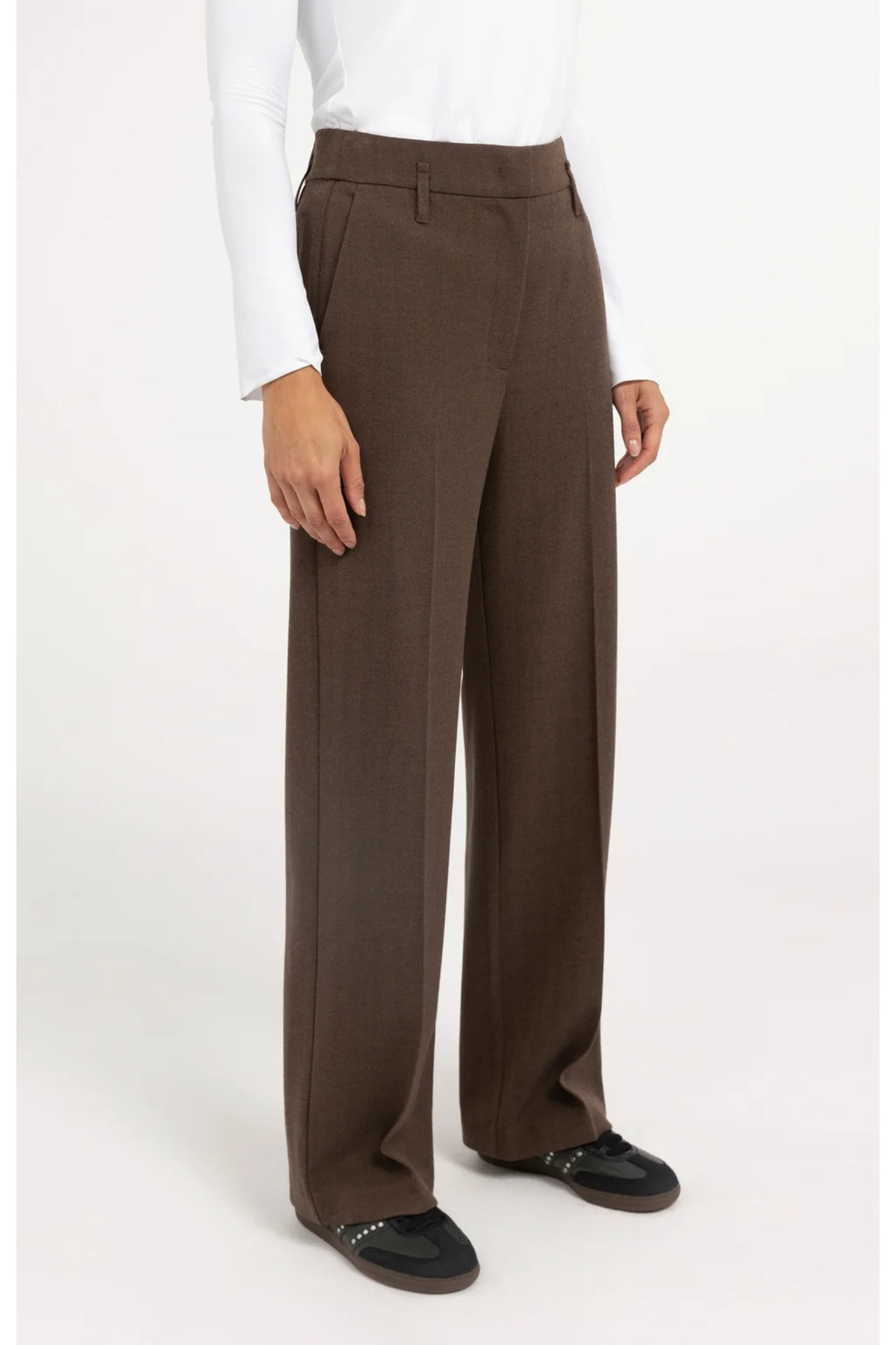YAYA Yaya 01-301296-610 Structured Straight Leg Tailored Trousers Coco Brown Melange Shop the YAYA at Dotique