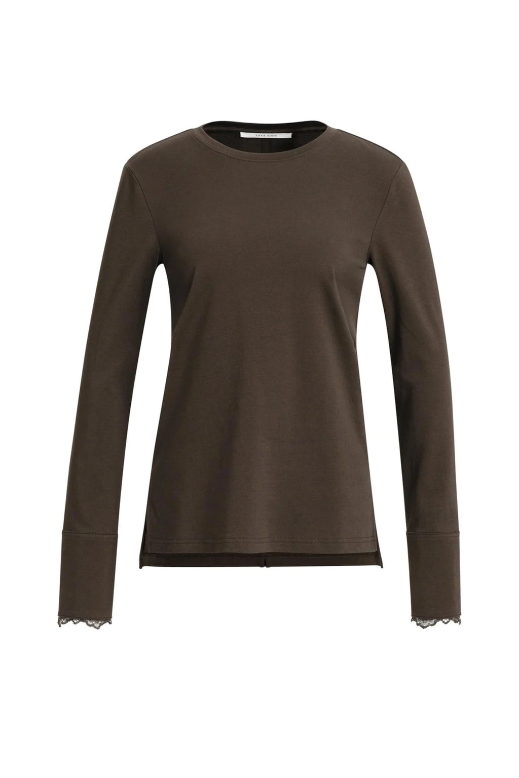 Yaya 01-709438-610 Jersey Top with Lace Cuffs Delicioso Brown jersey top Shop YAYA at Dotique