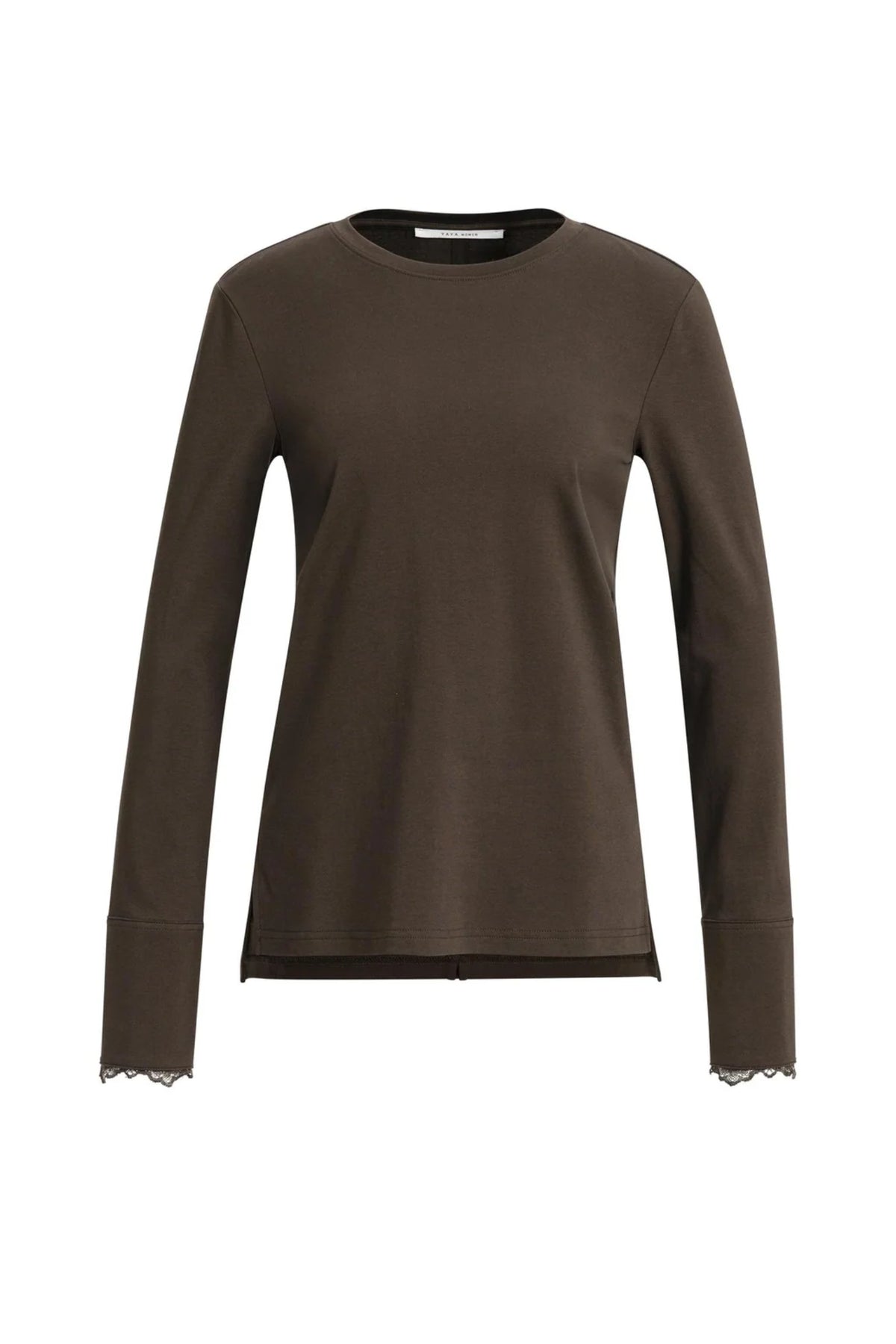 Yaya 01-709438-610 Jersey Top with Lace Cuffs Delicioso Brown jersey top Shop YAYA at Dotique