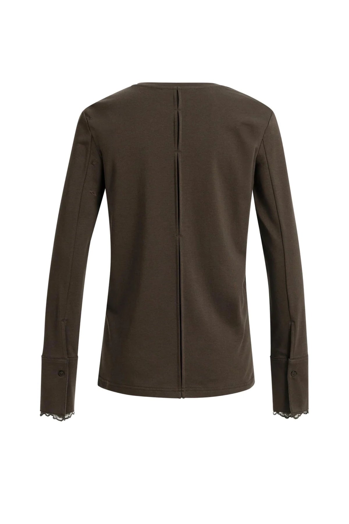Yaya 01-709438-610 Jersey Top with Lace Cuffs Delicioso Brown by YAYA. Shop YAYA at Dotique.