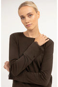 Yaya 01-709438-610 Jersey Top with Lace Cuffs Delicioso Brown YAYA Shop YAYA at Dotique