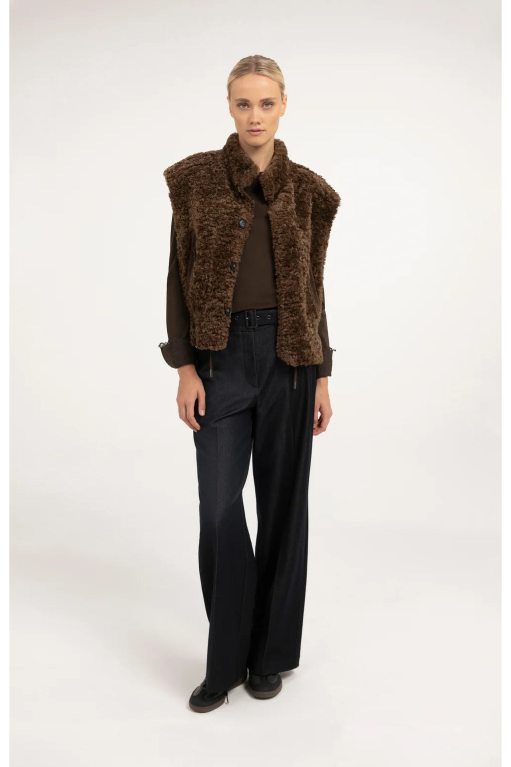 Yaya 01-709438-610 Jersey Top with Lace Cuffs Delicioso Brown by YAYA Shop YAYA at Dotique
