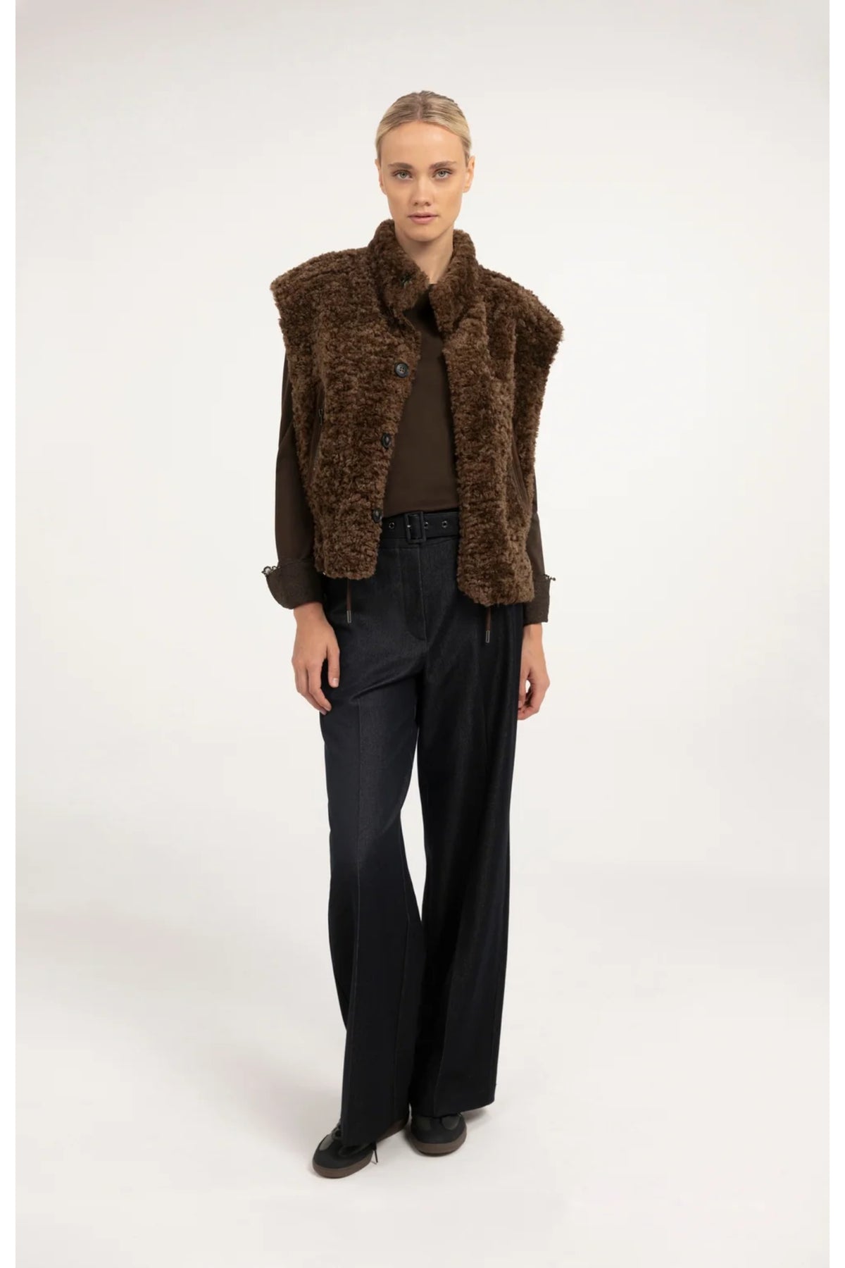 Yaya 01-709438-610 Jersey Top with Lace Cuffs Delicioso Brown by YAYA Shop YAYA at Dotique