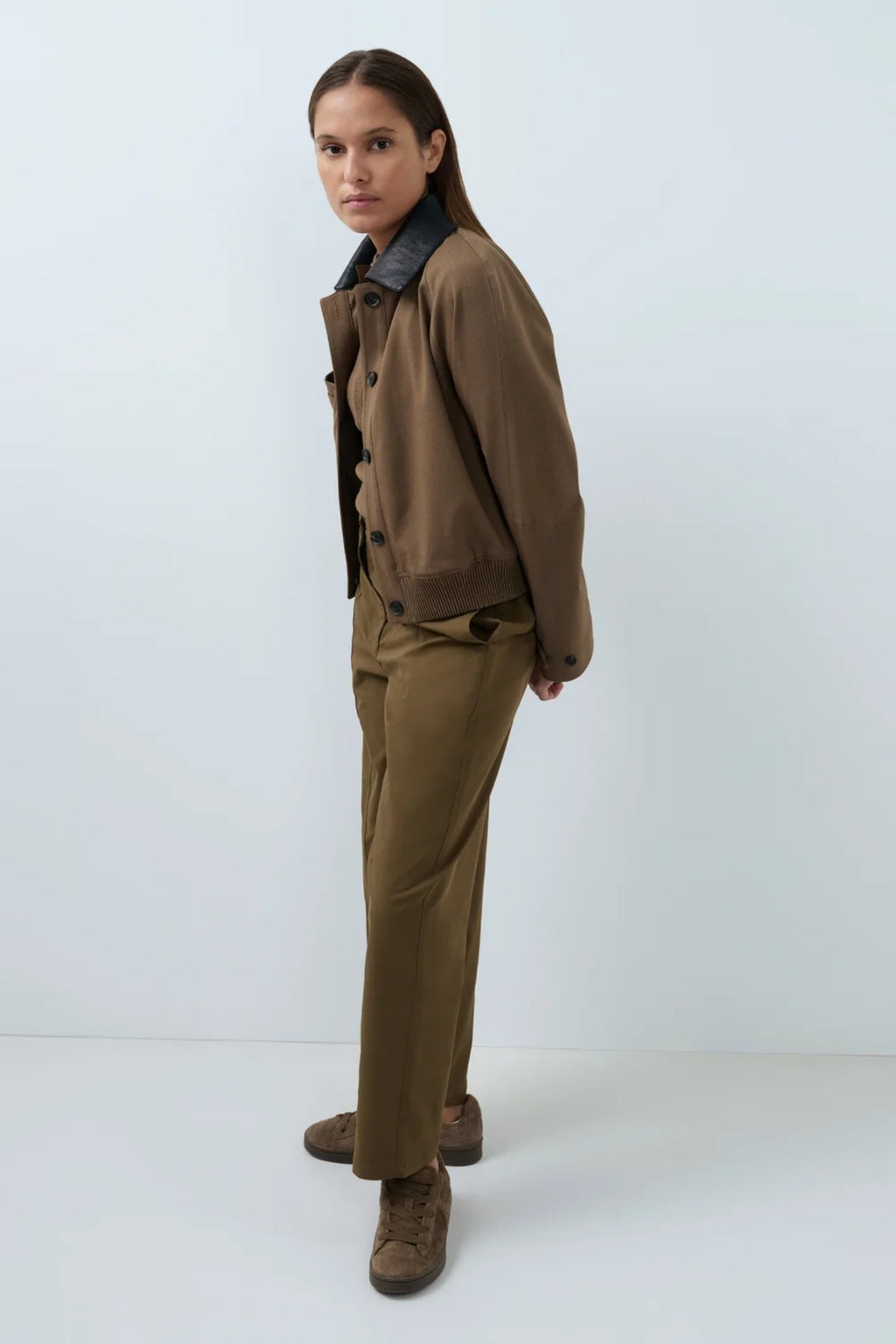 Shop the YAYA Melange Jacket in Teak Brown at Dotique. A regular-fit jacket with a contrast faux-leather collar, button front and ribbed hem.