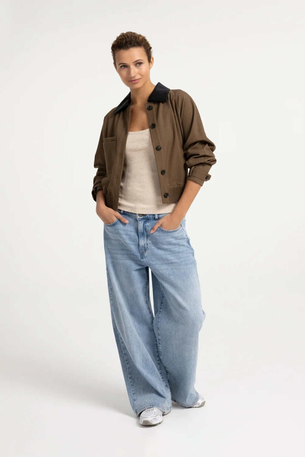 Yaya 02-001079-608 Jacket with Leather Look Collar Teak Brown Melange
