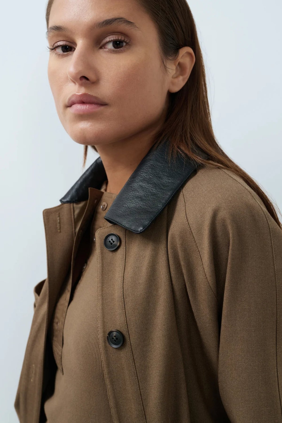 Yaya 02-001079-608 Jacket with Leather Look Collar Teak Brown Melange