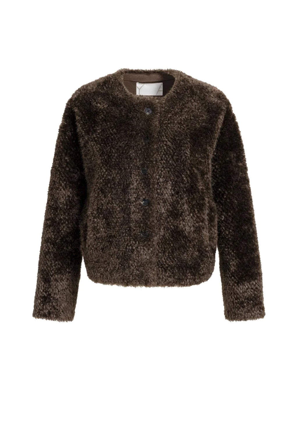 Yaya 02-001092-610 Oversized Short Faux Fur Jacket with Buttons Delicioso Brown YAYA Shop YAYA at Dotique
