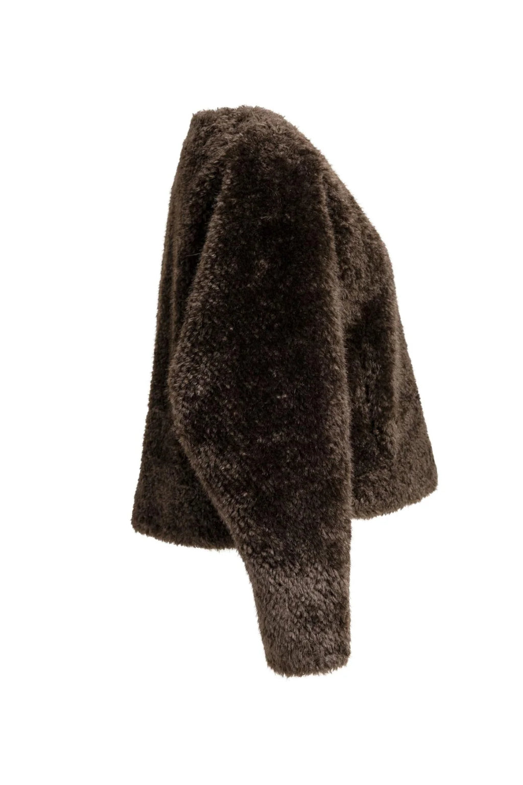Yaya 02-001092-610 Oversized Short Faux Fur Jacket with Buttons Delicioso Brown YAYA You can Shop YAYA at Dotique