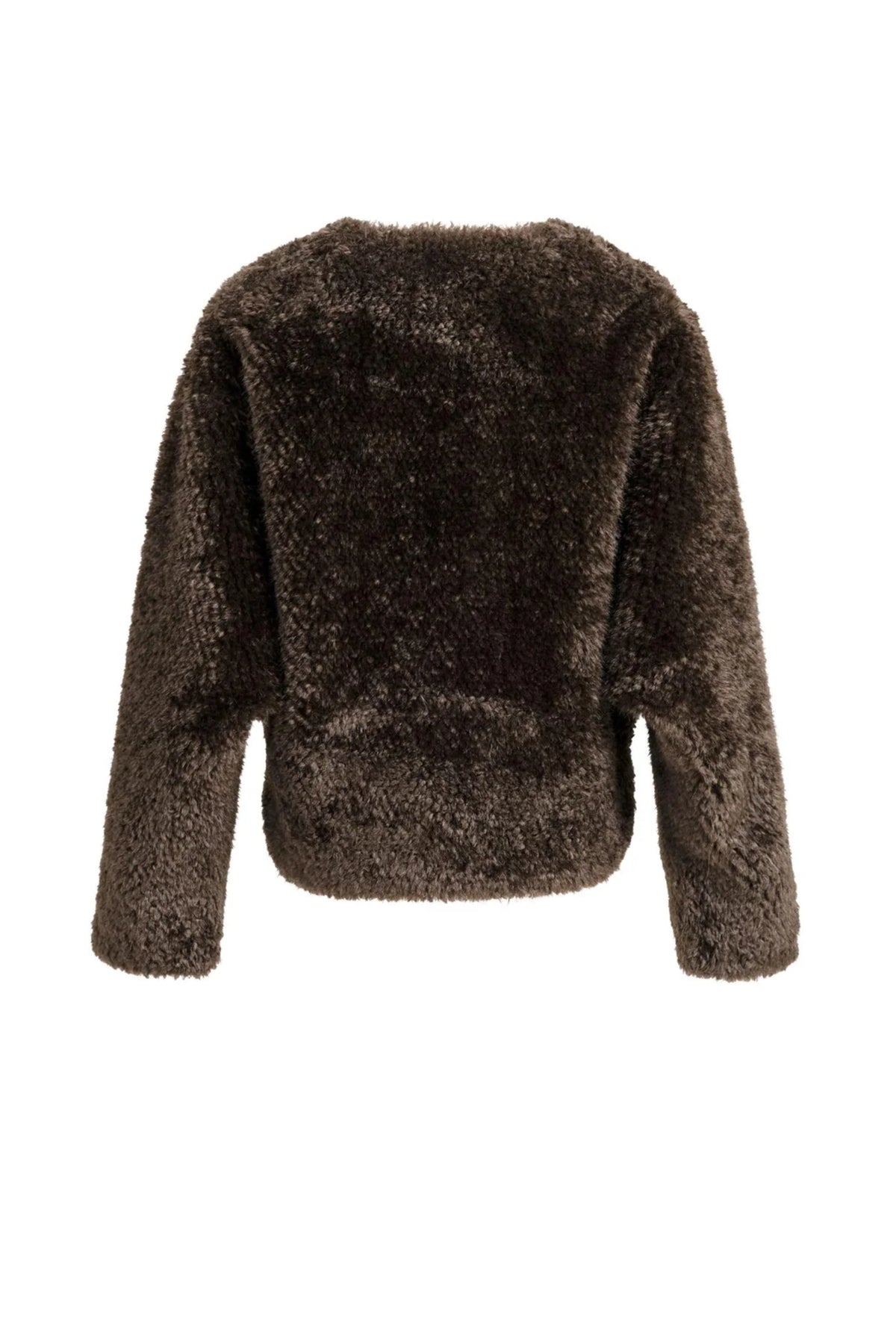 Yaya 02-001092-610 Oversized Short Faux Fur Jacket with Buttons Delicioso Brown back view YAYA Shop YAYA at Dotique
