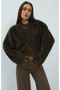 Yaya 02-001092-610 Oversized Short Faux Fur Jacket with Buttons Delicioso Brown YAYA Shop YAYA at Dotique