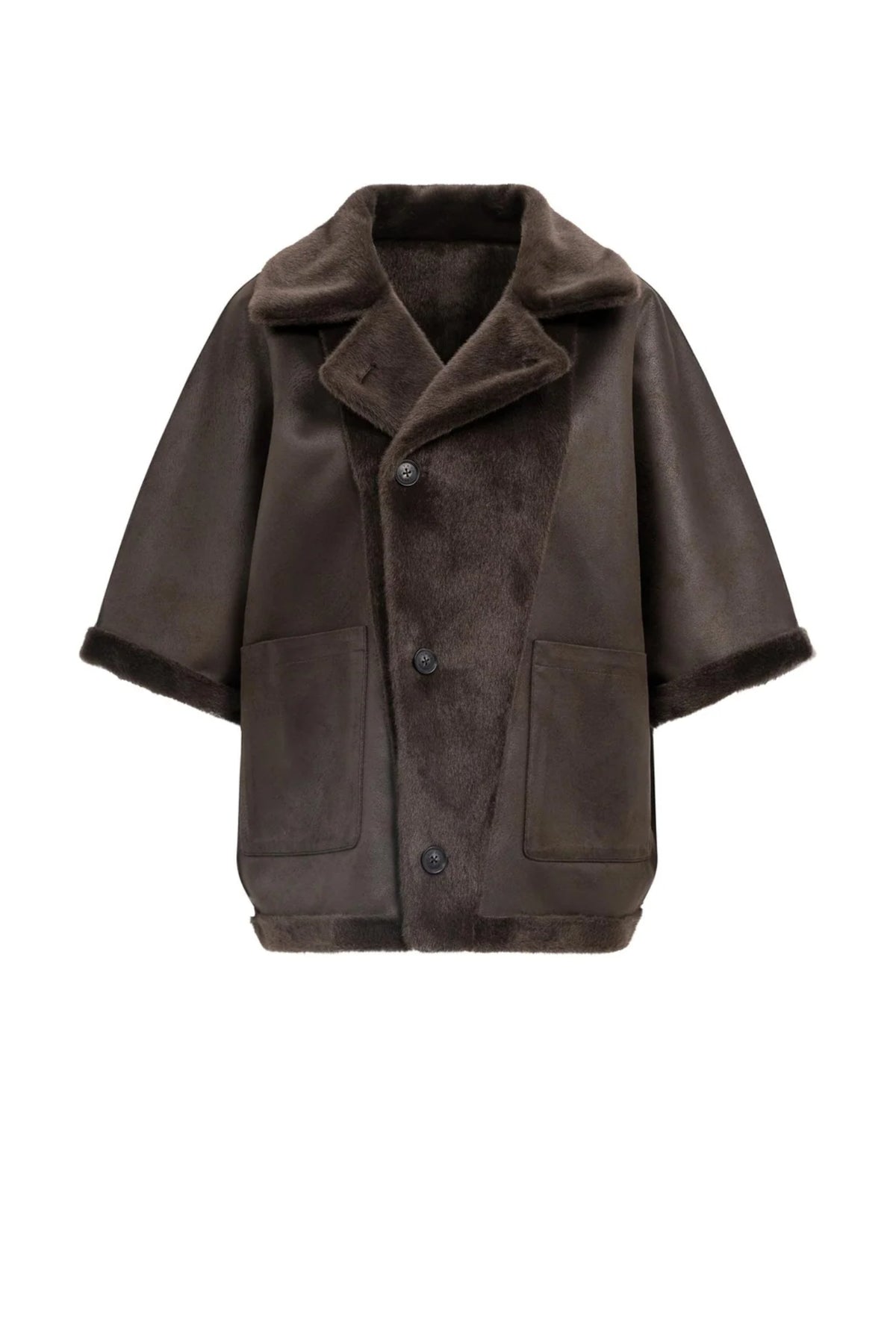 Yaya 02-009089-610 Oversized Reversible Faux Fur Jacket Delicioso Brown YAYA Shop YAYA at Dotique