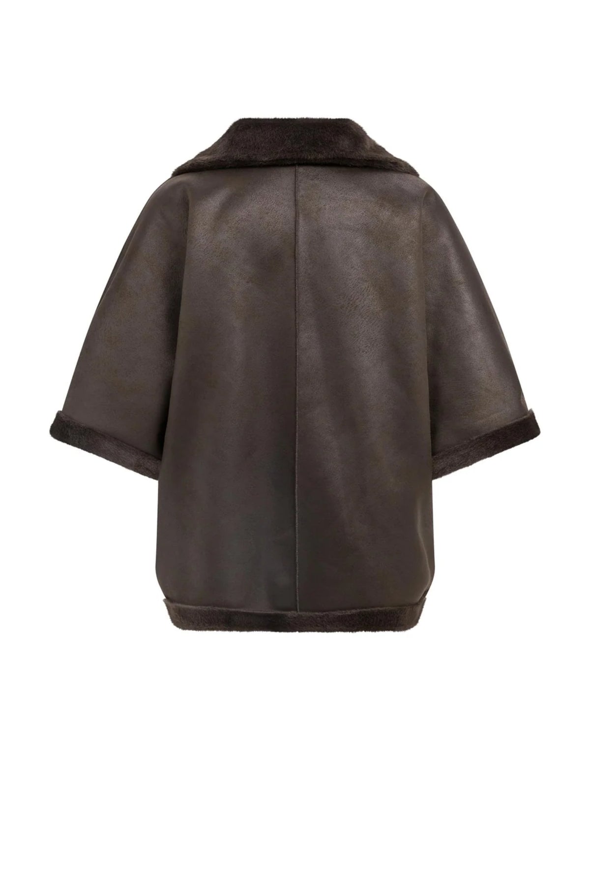 Back view of Yaya 02-009089-610 Oversized Reversible Faux Fur Jacket Delicioso Brown by YAYA Shop YAYA at Dotique