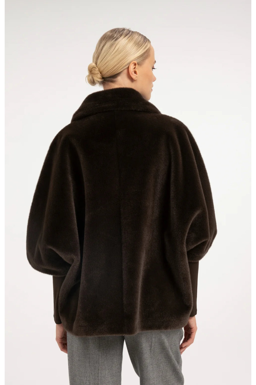 Yaya 02-009089-610 Oversized Reversible Faux Fur Jacket Delicioso Brown by YAYA, back view. Shop YAYA at Dotique