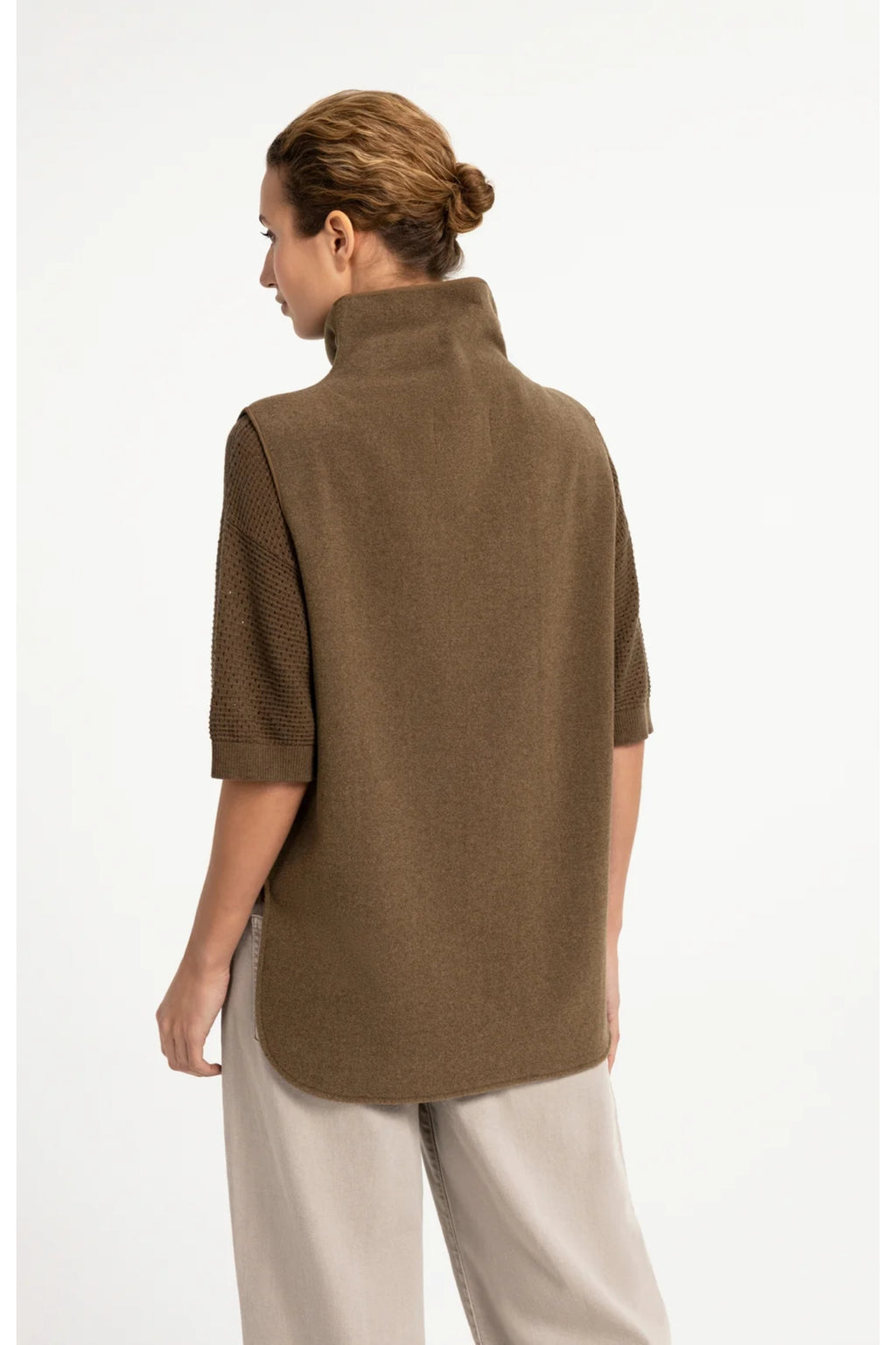YAYA 02-021008-608 Wool Blend Body Warmer with Stand-up Collar Teak Brown