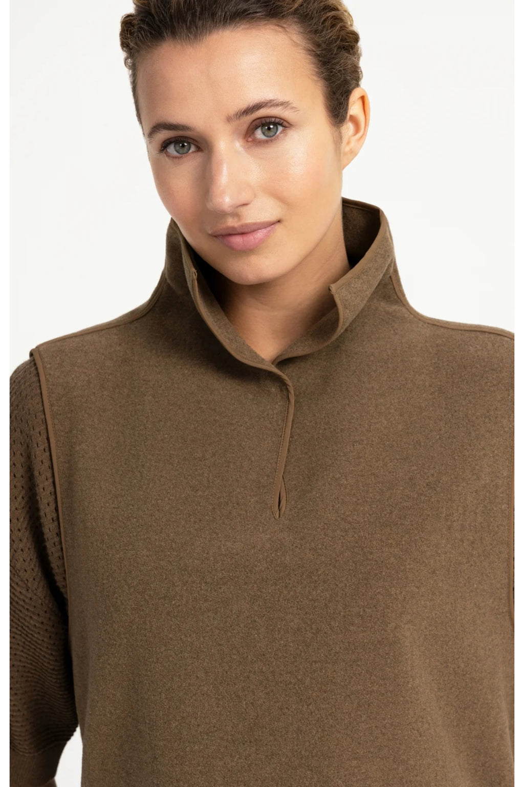 YAYA 02-021008-608 Wool Blend Body Warmer with Stand-up Collar Teak Brown