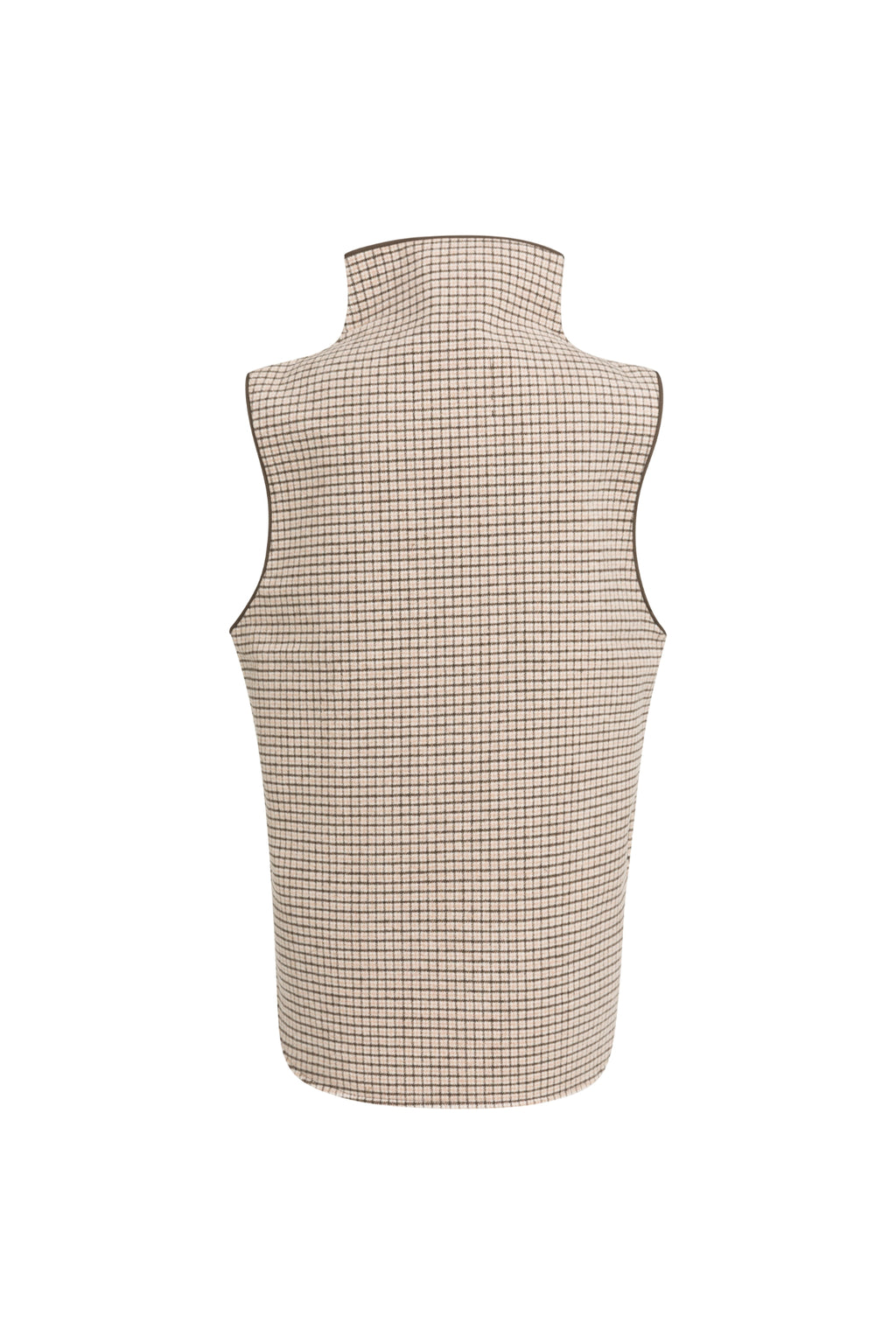 YAYA 02-021013-608 Checked Wool Blend Body Warmer with Stand-up Collar Otter Brown Dessin