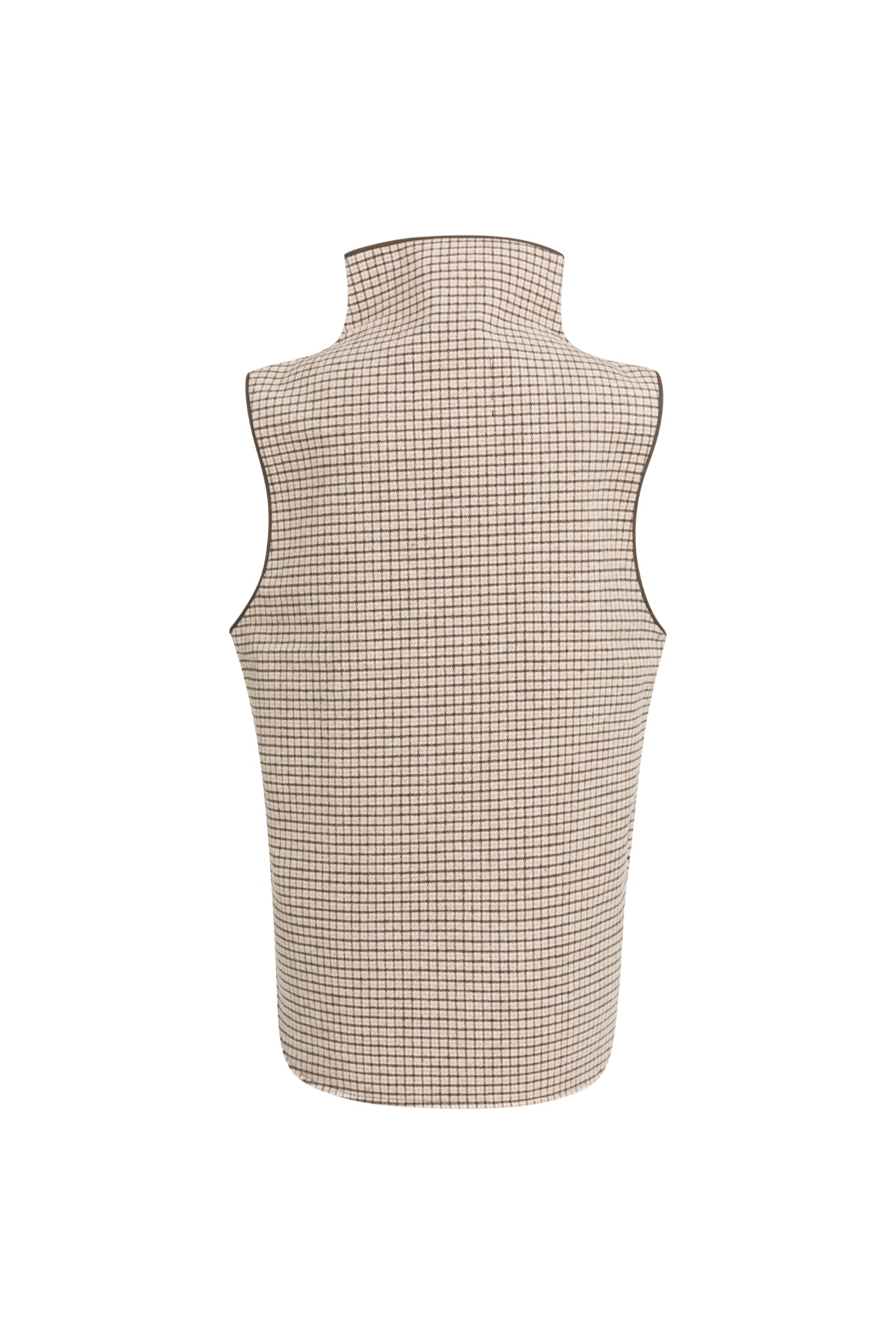 YAYA 02-021013-608 Checked Wool Blend Body Warmer with Stand-up Collar Otter Brown Dessin