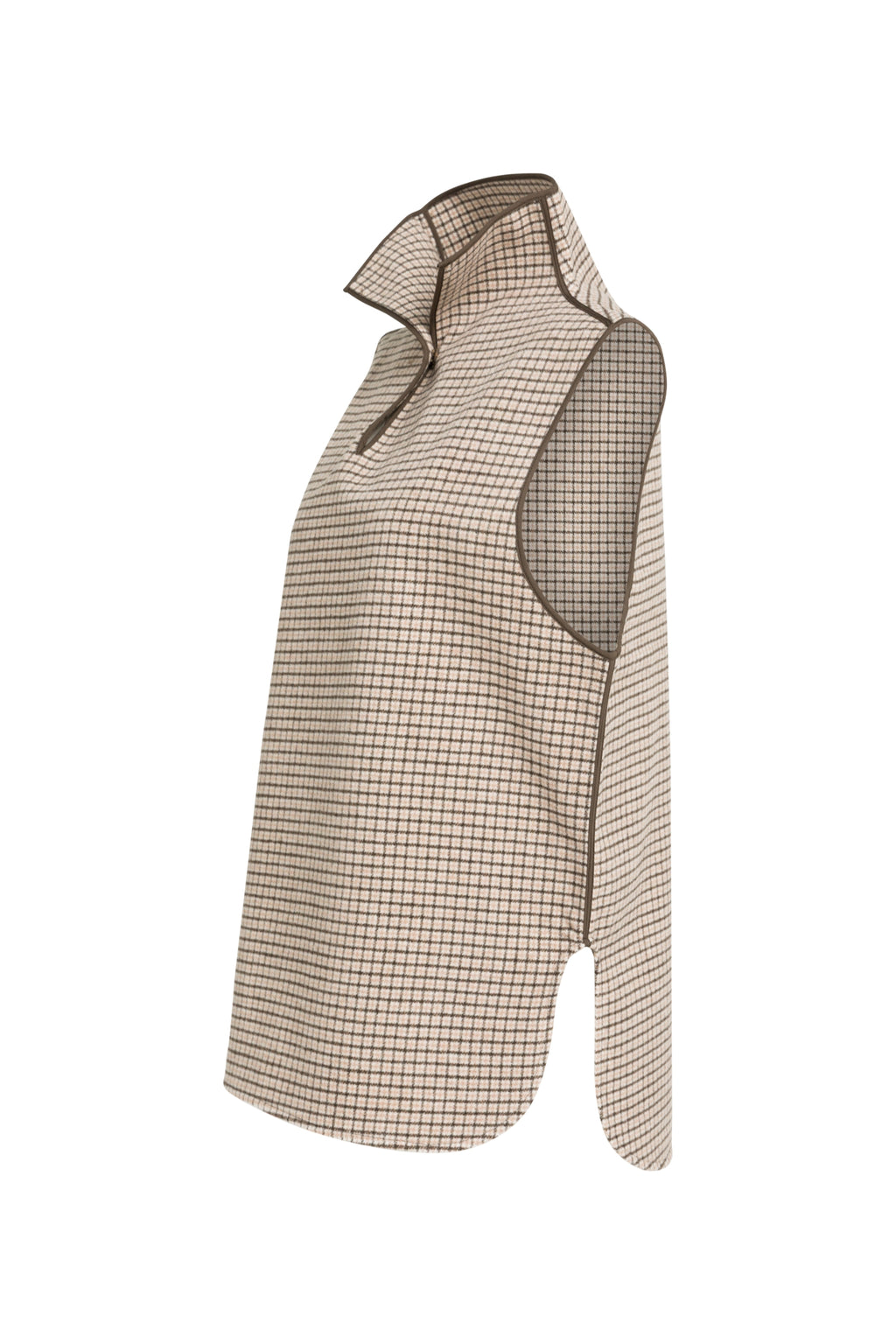 YAYA 02-021013-608 Checked Wool Blend Body Warmer with Stand-up Collar Otter Brown Dessin