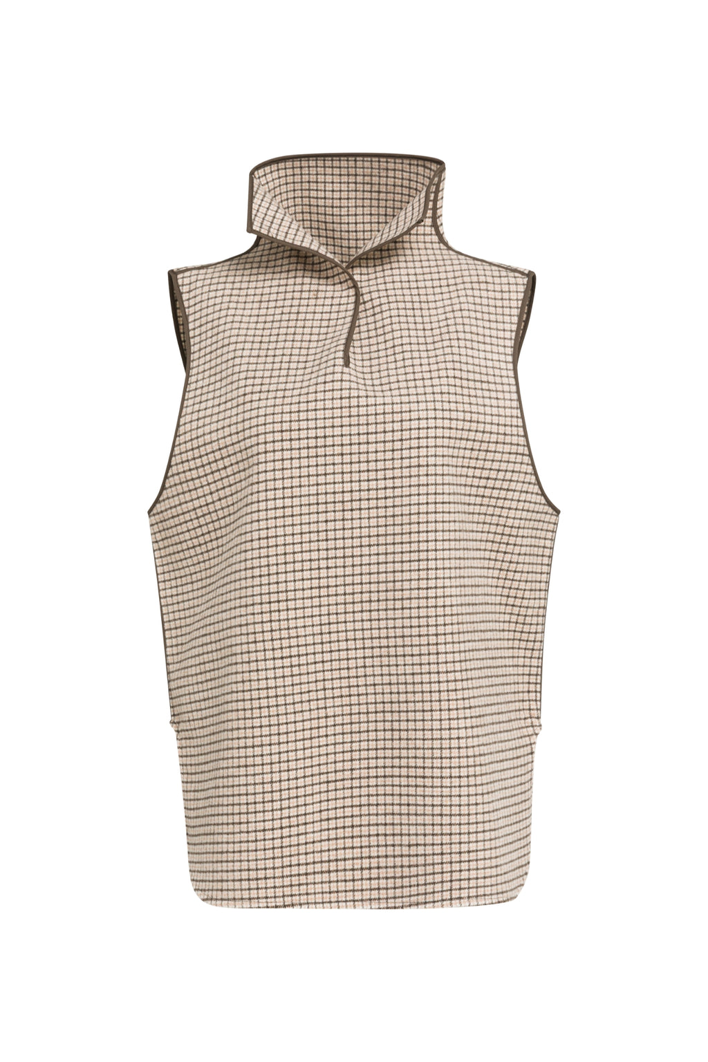 YAYA 02-021013-608 Checked Wool Blend Body Warmer with Stand-up Collar Otter Brown Dessin