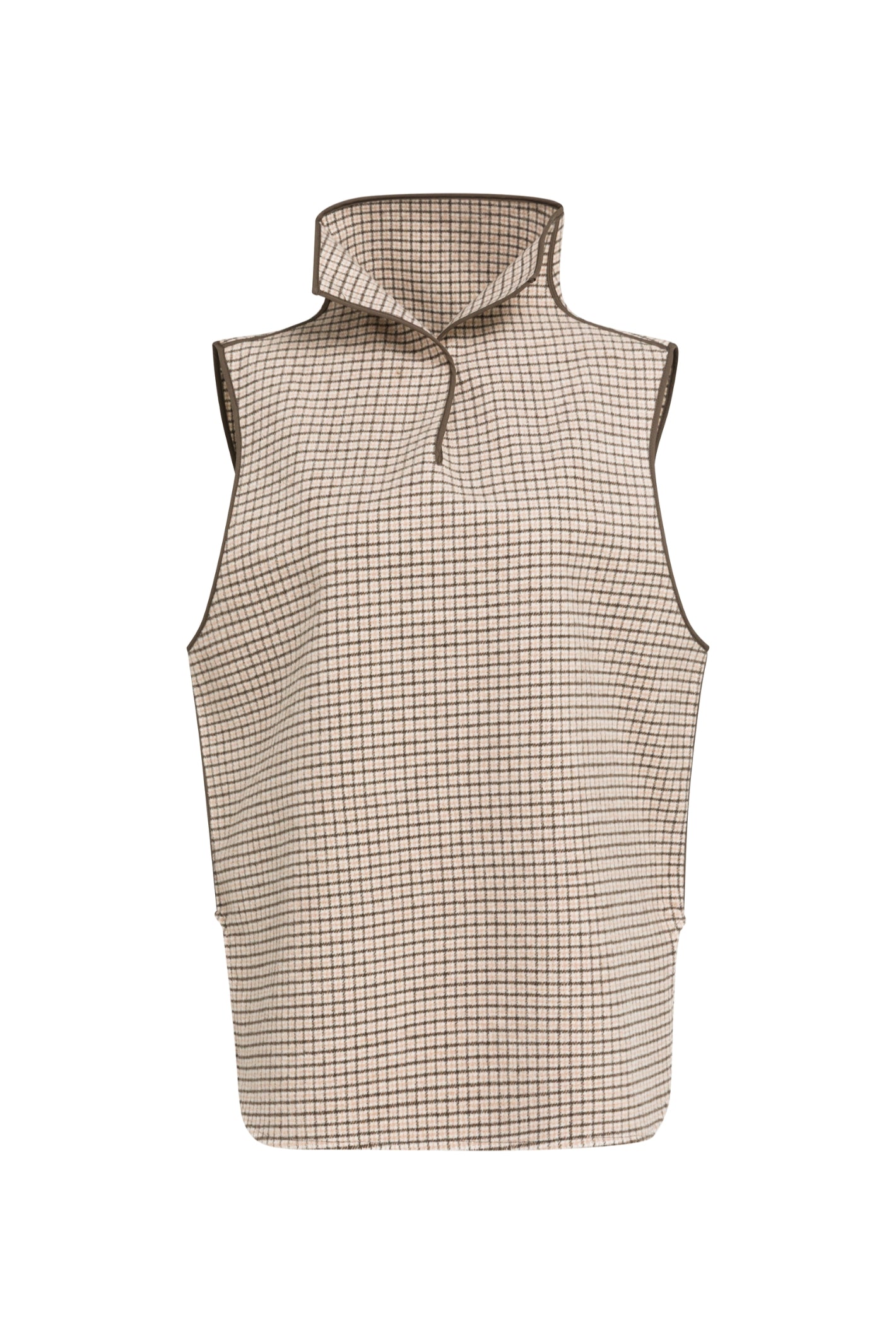 YAYA 02-021013-608 Checked Wool Blend Body Warmer with Stand-up Collar Otter Brown Dessin