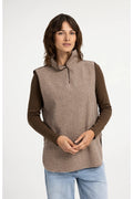 YAYA 02-021013-608 Checked Wool Blend Body Warmer with Stand-up Collar Otter Brown Dessin