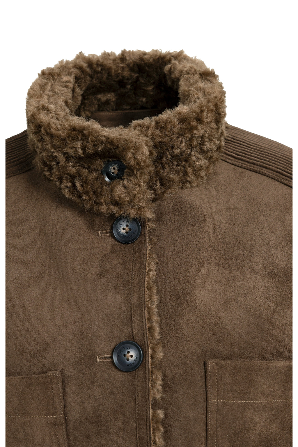 Yaya 02-029012-610 Reversible Gilet Suede and Fur Cocoa Brown with fur collar by YAYA Shop YAYA at Dotique